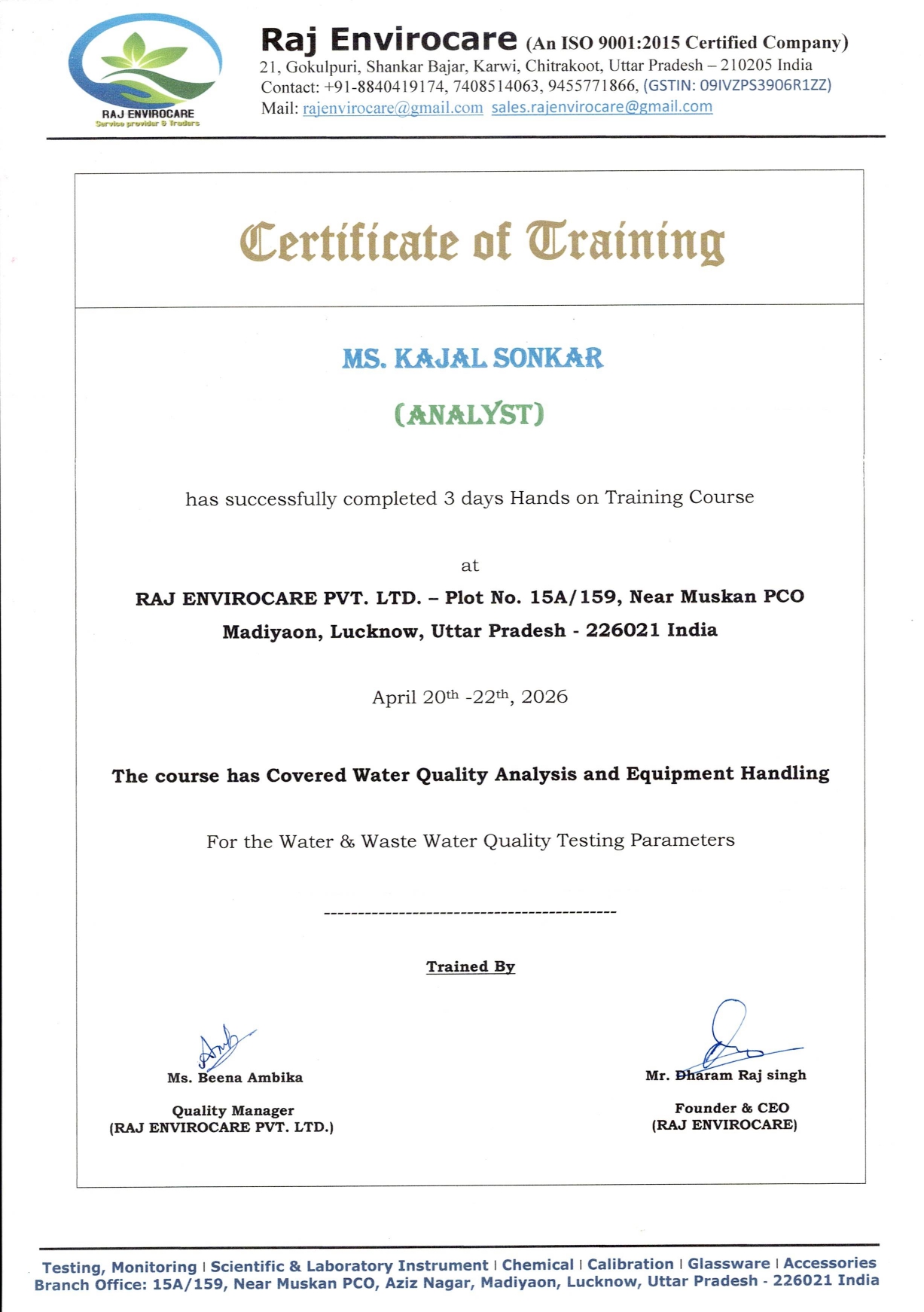 GCMS Training Certificate – Page 3